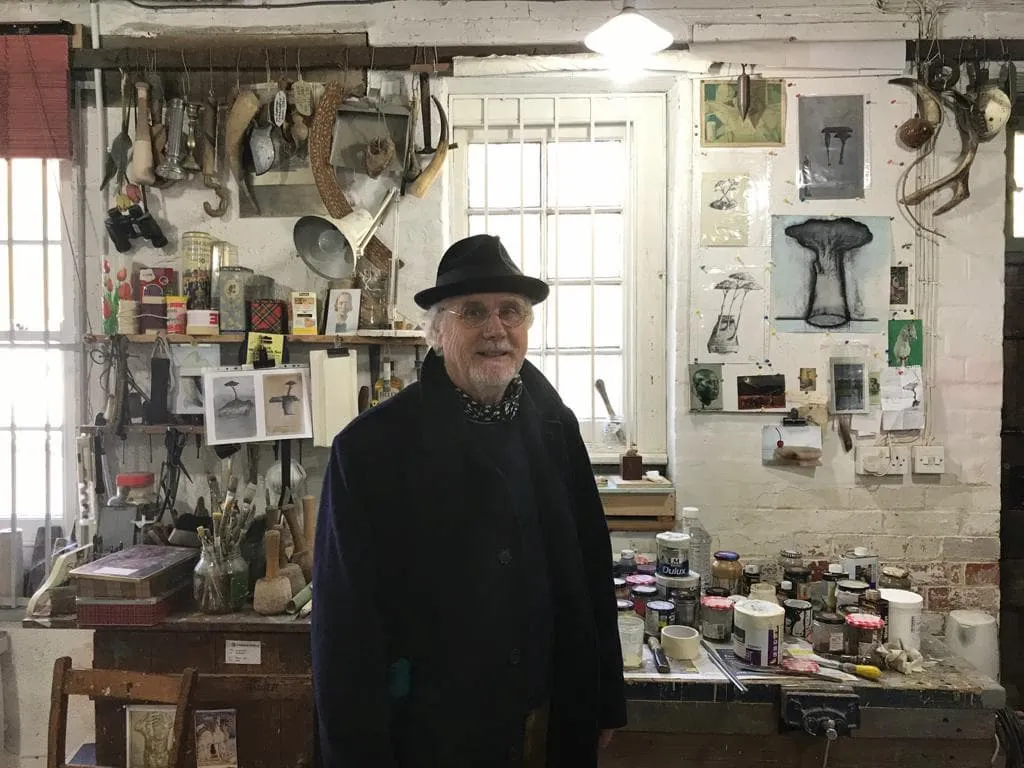 James Castle in the Sculpture Studio, Malmesbury, 2022